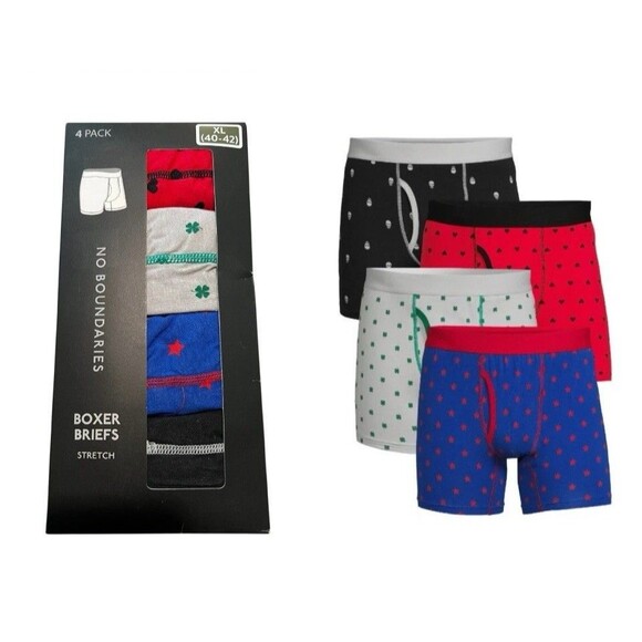 No Boundaries Men's Tag-Free All-Seasons 4-Pk Printed Boxer Briefs  Size XL  NWT - Picture 1 of 8